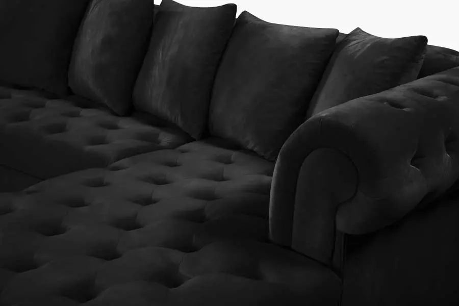 Presley 3 Piece  Velvet Sectional In Black - ATL FURNITURE