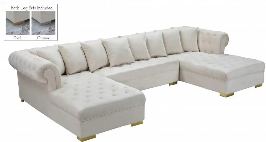 Presley 3 Piece Velvet Sectional In Cream - ATL FURNITURE