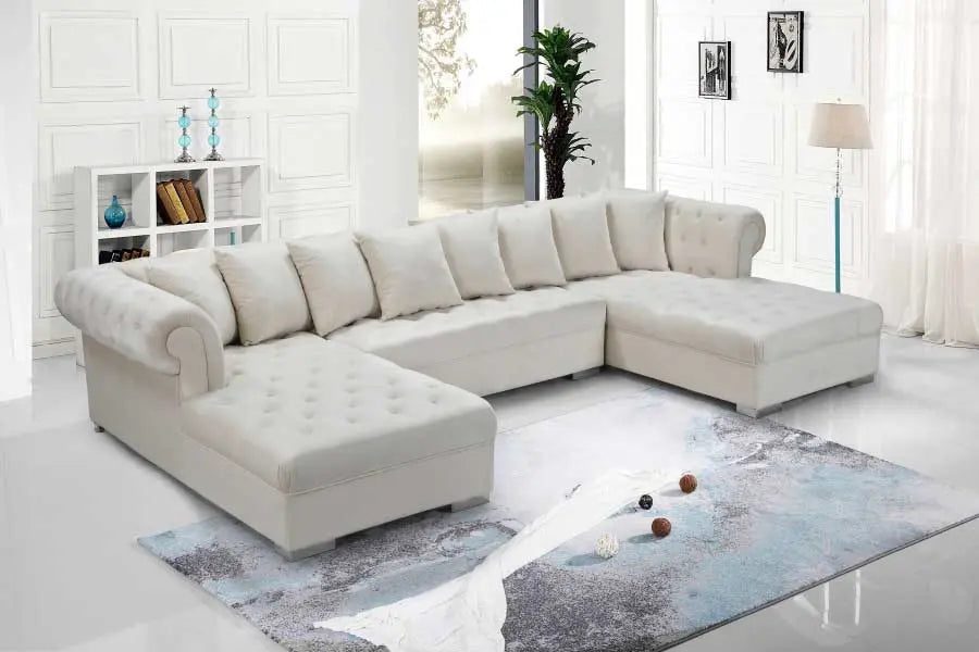 Presley 3 Piece Velvet Sectional In Cream - ATL FURNITURE