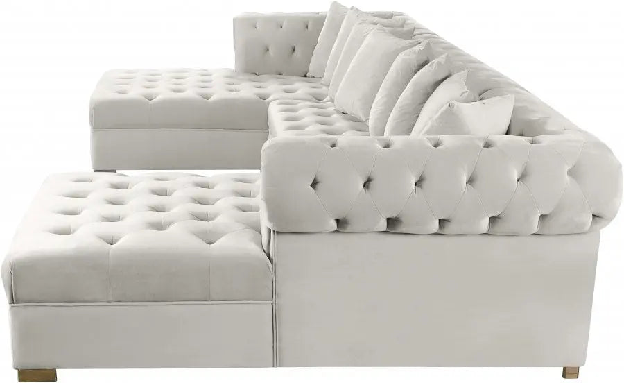 Presley 3 Piece Velvet Sectional In Cream - ATL FURNITURE