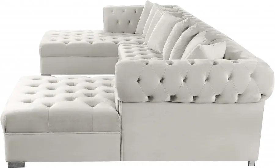 Presley 3 Piece Velvet Sectional In Cream - ATL FURNITURE