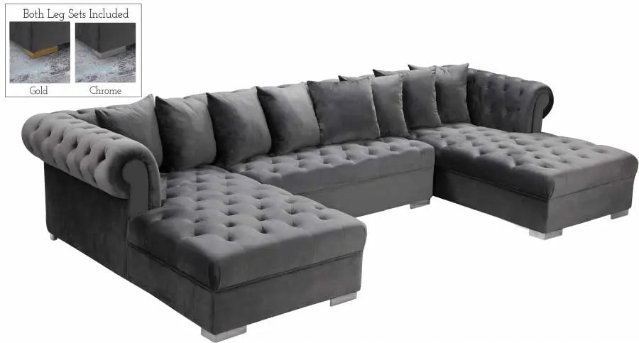 Presley 3 Piece Velvet Sectional In Grey - ATL FURNITURE