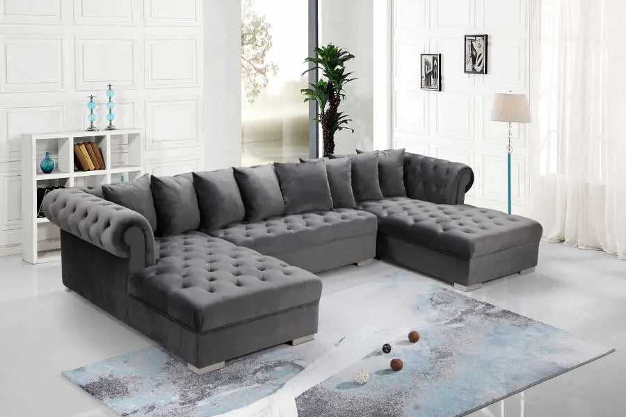 Presley 3 Piece Velvet Sectional In Grey - ATL FURNITURE