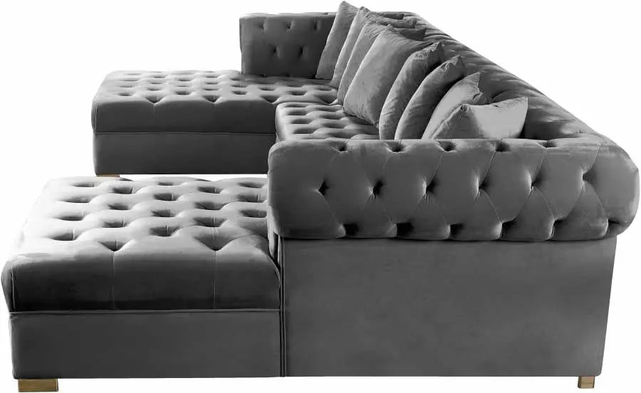 Presley 3 Piece Velvet Sectional In Grey - ATL FURNITURE