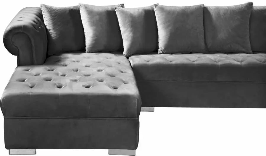 Presley 3 Piece Velvet Sectional In Grey - ATL FURNITURE