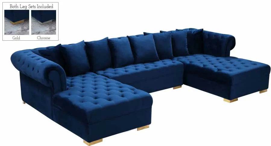 Presley 3 Piece Velvet Sectional In Navy - ATL FURNITURE