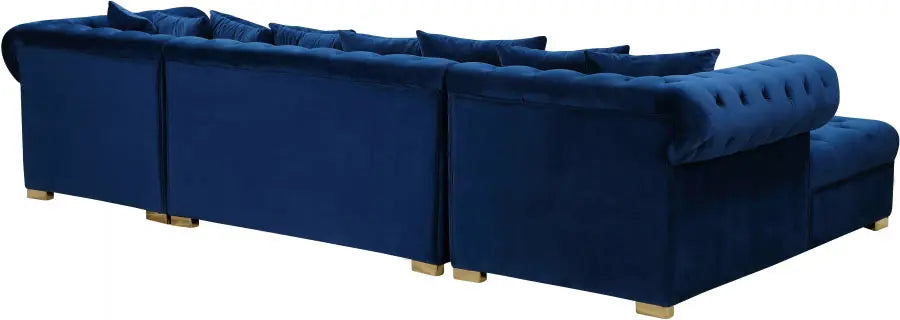 Presley 3 Piece Velvet Sectional In Navy - ATL FURNITURE