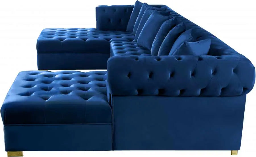 Presley 3 Piece Velvet Sectional In Navy - ATL FURNITURE