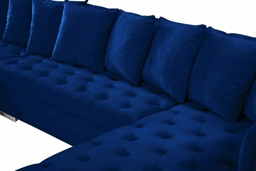 Presley 3 Piece Velvet Sectional In Navy - ATL FURNITURE