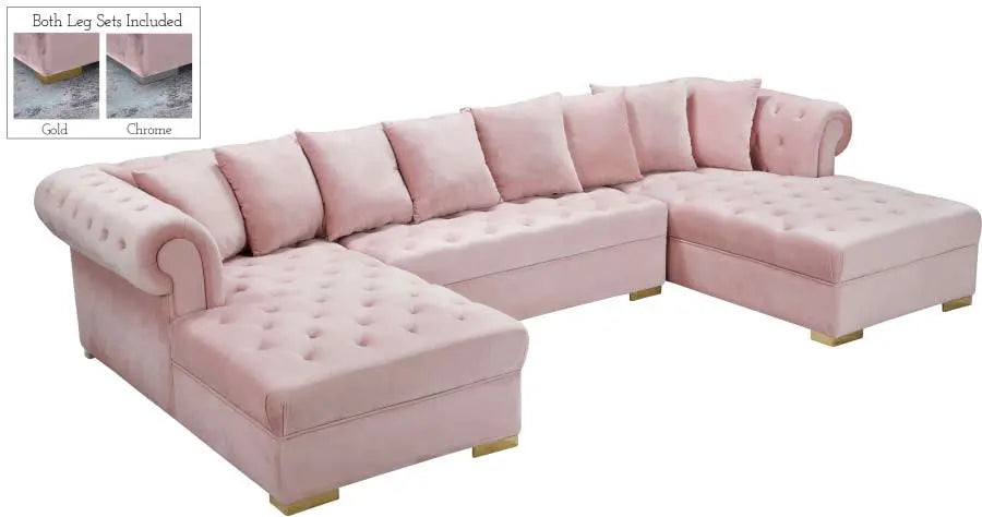 Presley 3 Piece Velvet Sectional In Pink - ATL FURNITURE