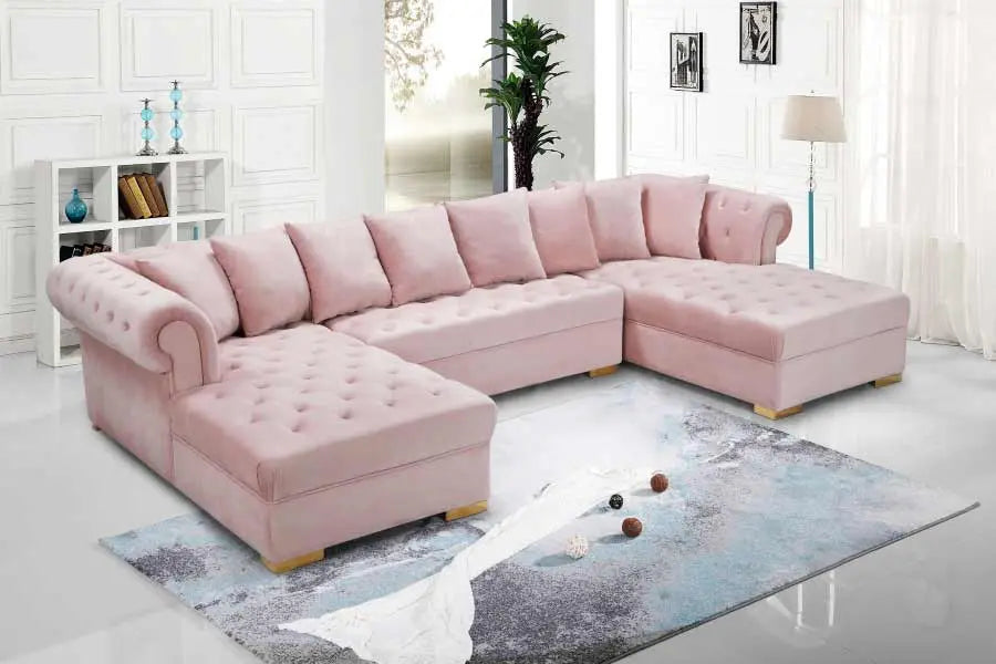 Presley 3 Piece Velvet Sectional In Pink - ATL FURNITURE