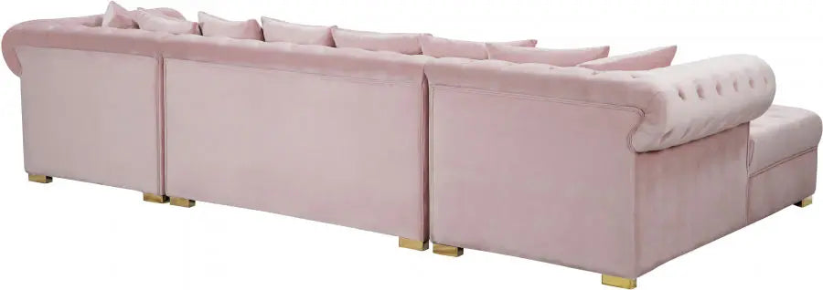 Presley 3 Piece Velvet Sectional In Pink - ATL FURNITURE