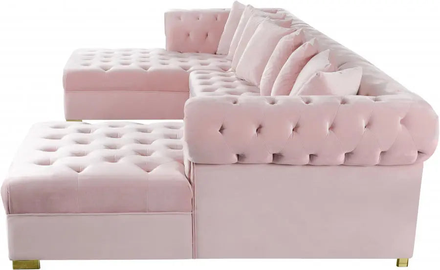 Presley 3 Piece Velvet Sectional In Pink - ATL FURNITURE