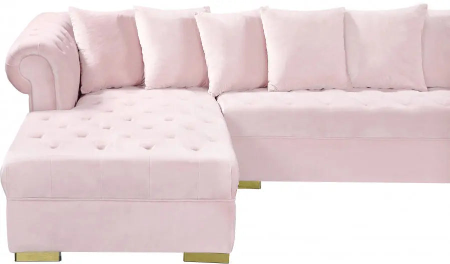 Presley 3 Piece Velvet Sectional In Pink - ATL FURNITURE