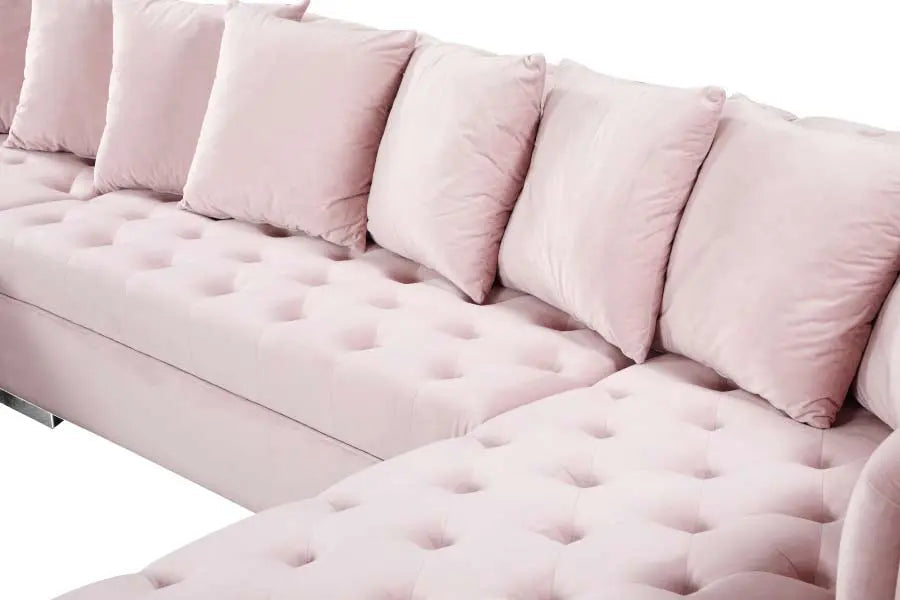 Presley 3 Piece Velvet Sectional In Pink - ATL FURNITURE