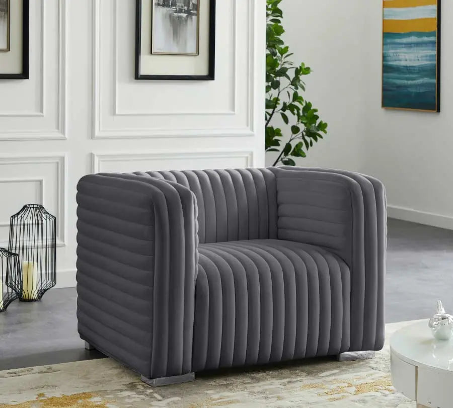 Meridian Furniture - Ravish Velvet Chair In Grey - 640Grey-C - ATL FURNITURE