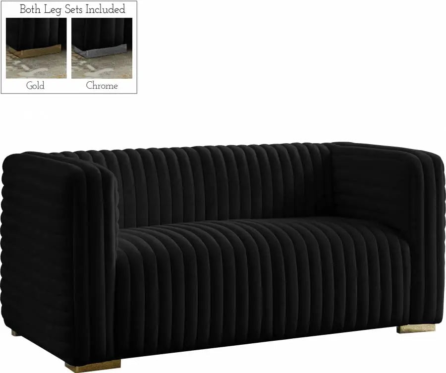 Meridian Furniture - Ravish Velvet Loveseat In Black - 640Black-L - ATL FURNITURE