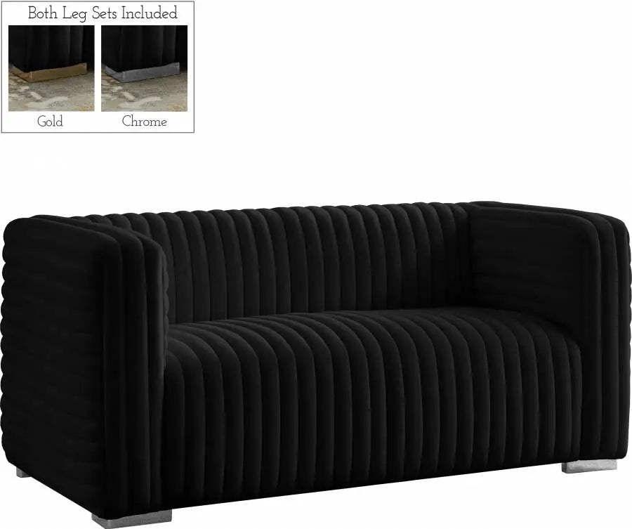 Meridian Furniture - Ravish Velvet Loveseat In Black - 640Black-L - ATL FURNITURE