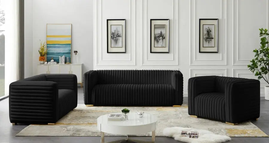 Meridian Furniture - Ravish Velvet Loveseat In Black - 640Black-L - ATL FURNITURE