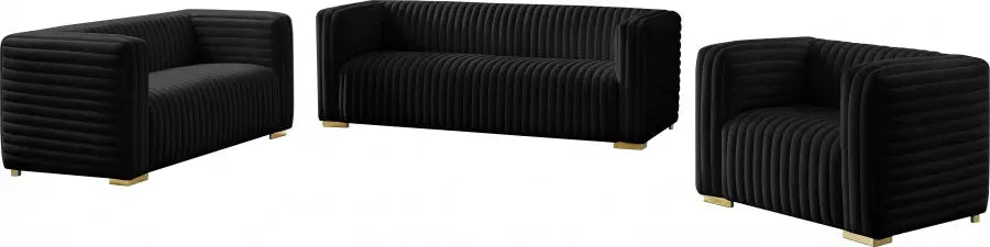 Meridian Furniture - Ravish Velvet Loveseat In Black - 640Black-L - ATL FURNITURE