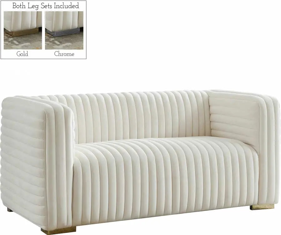 Meridian Furniture - Ravish Velvet Loveseat In Cream - 640Cream-L - ATL FURNITURE