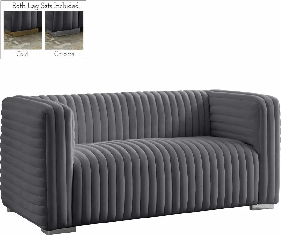 Meridian Furniture - Ravish Velvet Loveseat In Grey - 640Grey-L - ATL FURNITURE