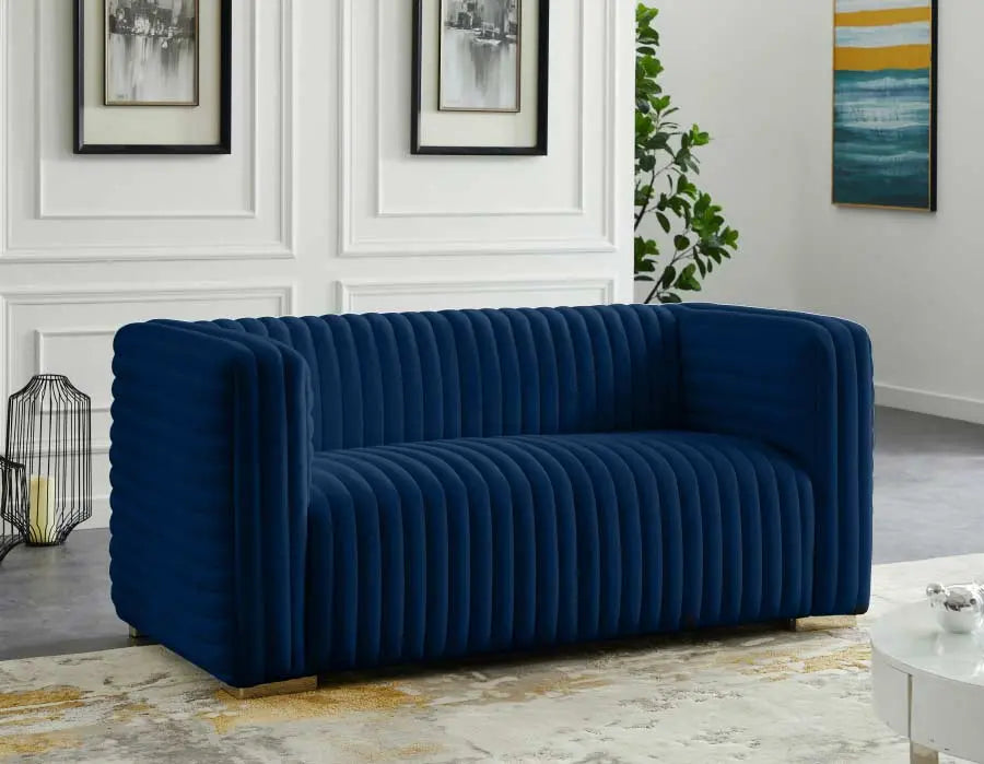 Meridian Furniture - Ravish Velvet Loveseat In Navy - 640Navy-L - ATL FURNITURE