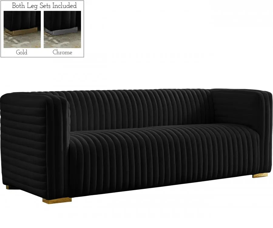 Meridian Furniture - Ravish Velvet Sofa In Black - 640Black-S - ATL FURNITURE