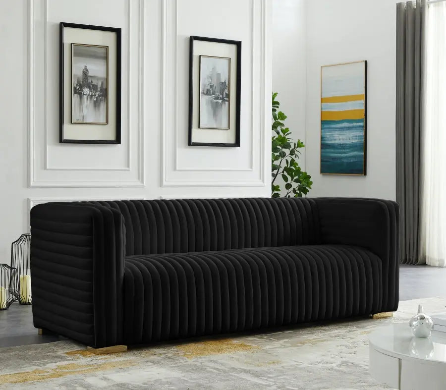 Meridian Furniture - Ravish Velvet Sofa In Black - 640Black-S - ATL FURNITURE