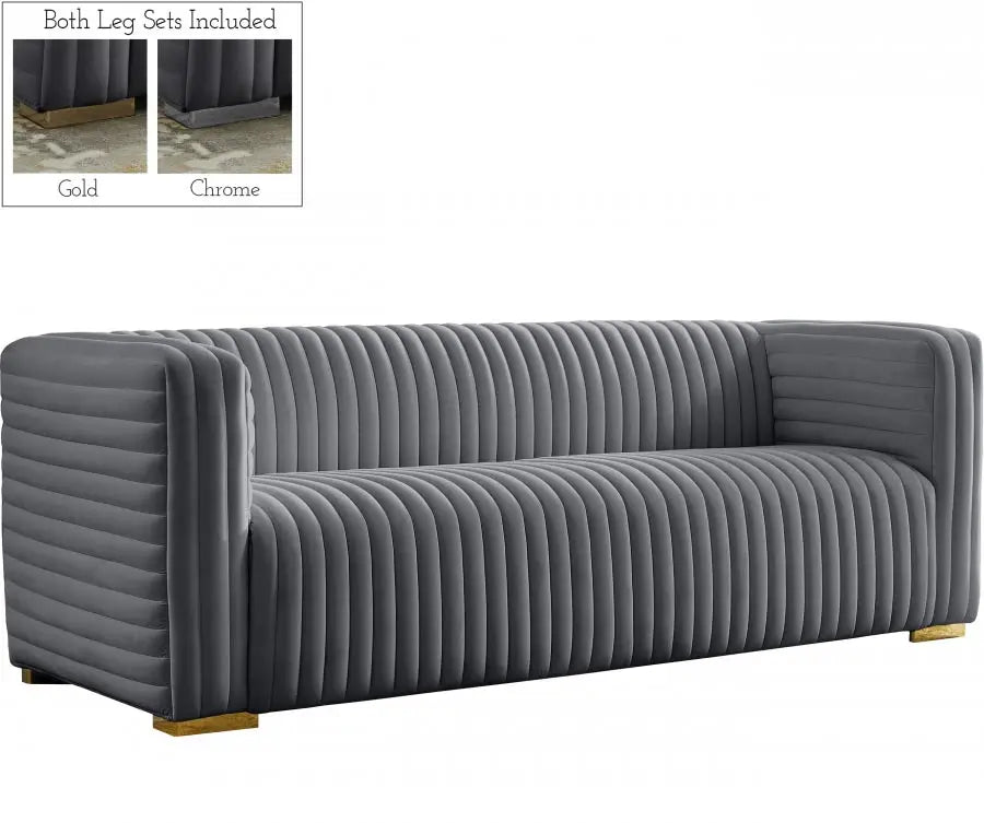 Meridian Furniture - Ravish Velvet Sofa In Grey - 640Grey-S - ATL FURNITURE