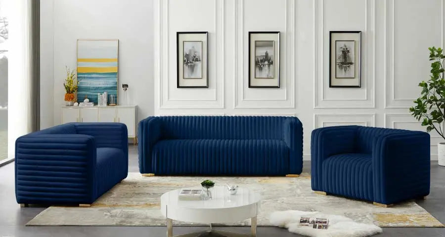 Meridian Furniture - Ravish Velvet Sofa In Navy - 640Navy-S - ATL FURNITURE