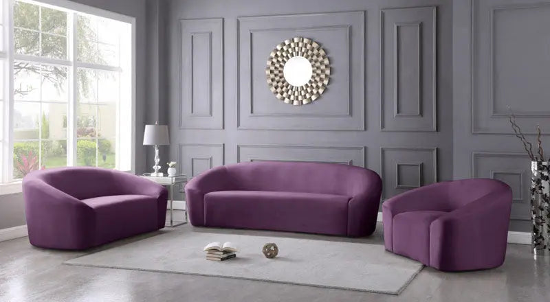 Meridian Furniture - Riley 3 Piece Living Room Set In Purple - 610Purple-S-3Set - ATL FURNITURE