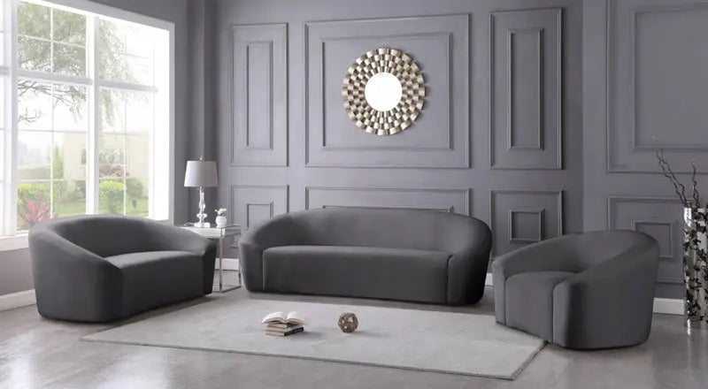 Meridian Furniture - Riley Velvet Sofa In Grey - 610Grey-S - ATL FURNITURE