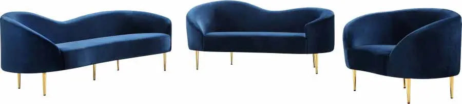 Meridian Furniture - Ritz 3 Piece Living Room Set In Navy - 659Navy-S-3Set - ATL FURNITURE