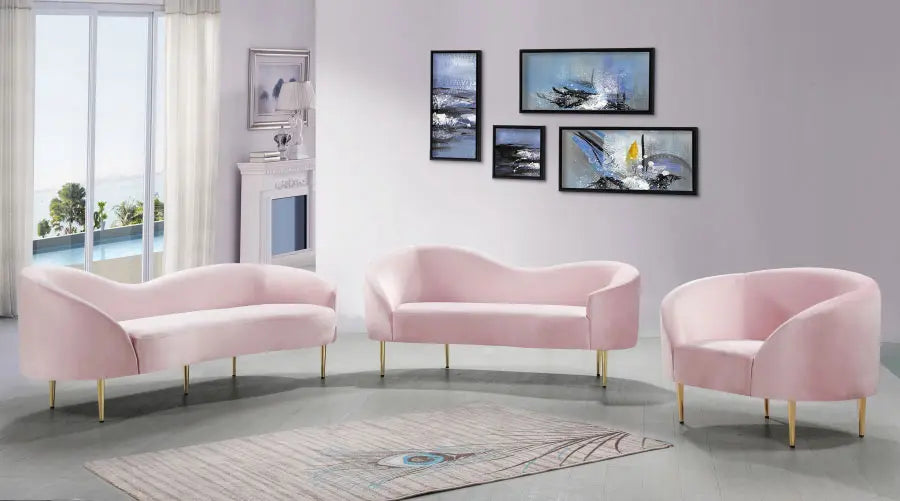 Meridian Furniture - Ritz 3 Piece Living Room Set In Pink - 659Pink-S-3Set - ATL FURNITURE