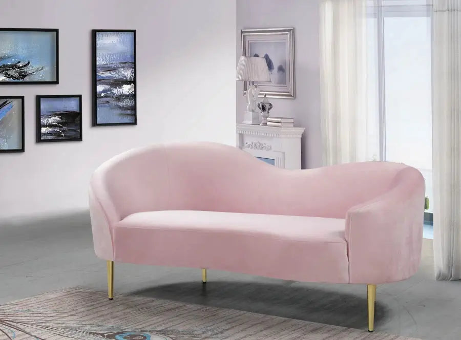 Meridian Furniture - Ritz Velvet Loveseat In Pink - 659Pink-L - ATL FURNITURE