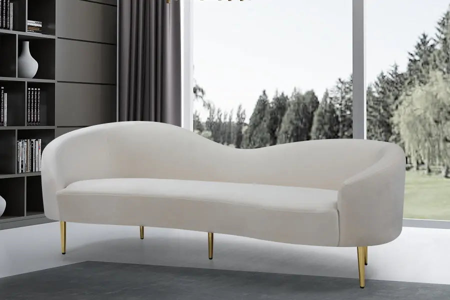 Meridian Furniture - Ritz Velvet Sofa In Cream - 659Cream-S - ATL FURNITURE