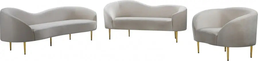 Meridian Furniture - Ritz Velvet Sofa In Cream - 659Cream-S - ATL FURNITURE