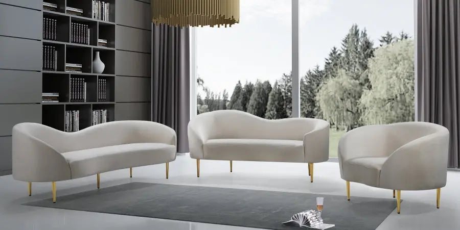 Meridian Furniture - Ritz Velvet Sofa In Cream - 659Cream-S - ATL FURNITURE