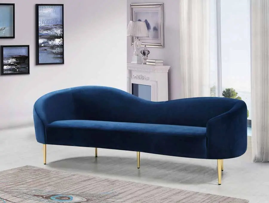 Meridian Furniture - Ritz Velvet Sofa In Navy - 659Navy-S - ATL FURNITURE