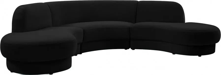 Rosa Velvet 3 Piece Sectional In Black - ATL FURNITURE