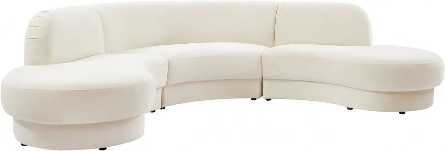 Rosa Velvet 3 Piece Sectional In Cream - ATL FURNITURE