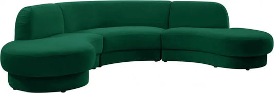 Rosa Velvet 3 Piece Sectional In Green - ATL FURNITURE