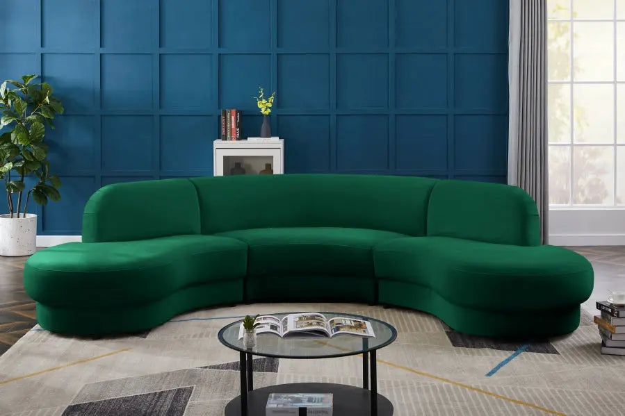 Rosa Velvet 3 Piece Sectional In Green - ATL FURNITURE