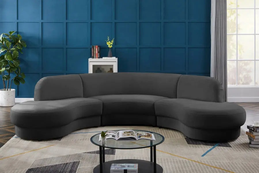 Rosa Velvet 3 Piece Sectional In Grey - ATL FURNITURE