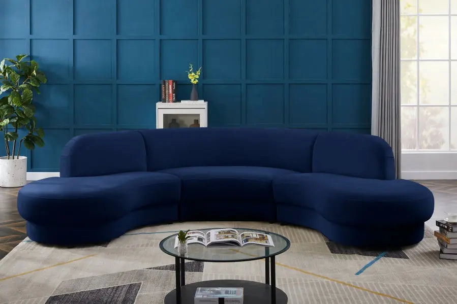 Rosa Velvet 3 Piece Sectional In Navy - ATL FURNITURE