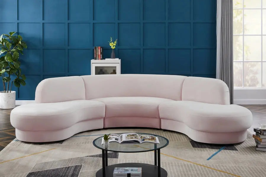 Rosa Velvet 3 Piece Sectional In Pink - ATL FURNITURE