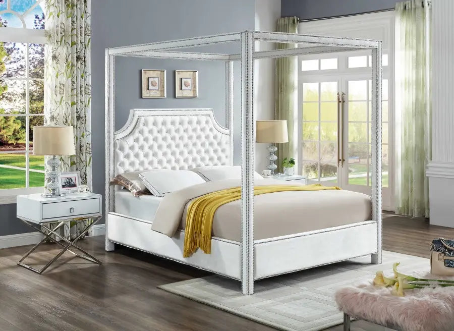 Meridian Furniture - Rowan Velvet Queen Bed In White - Rowanwhite-Q - ATL FURNITURE