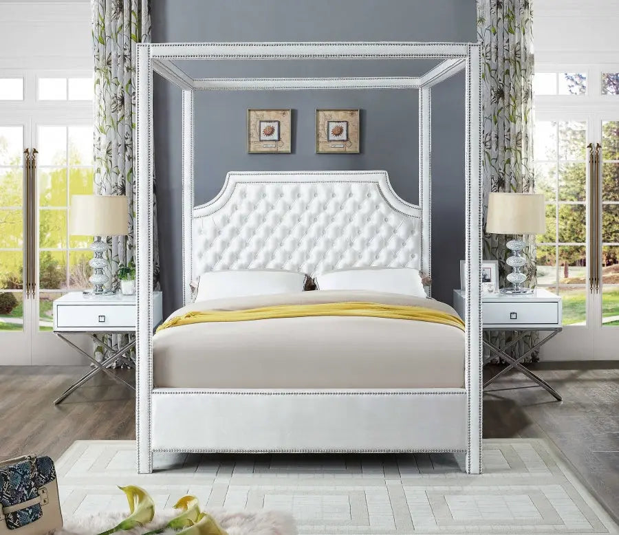 Meridian Furniture - Rowan Velvet Queen Bed In White - Rowanwhite-Q - ATL FURNITURE