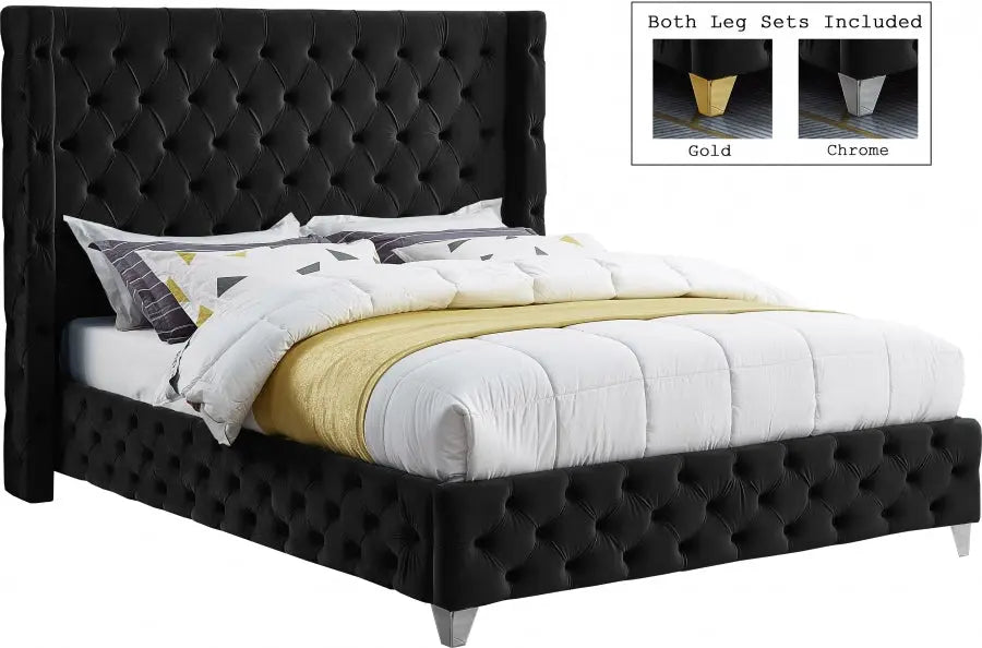 Savan Velvet King Bed In Black - Savanblack-K - ATL FURNITURE